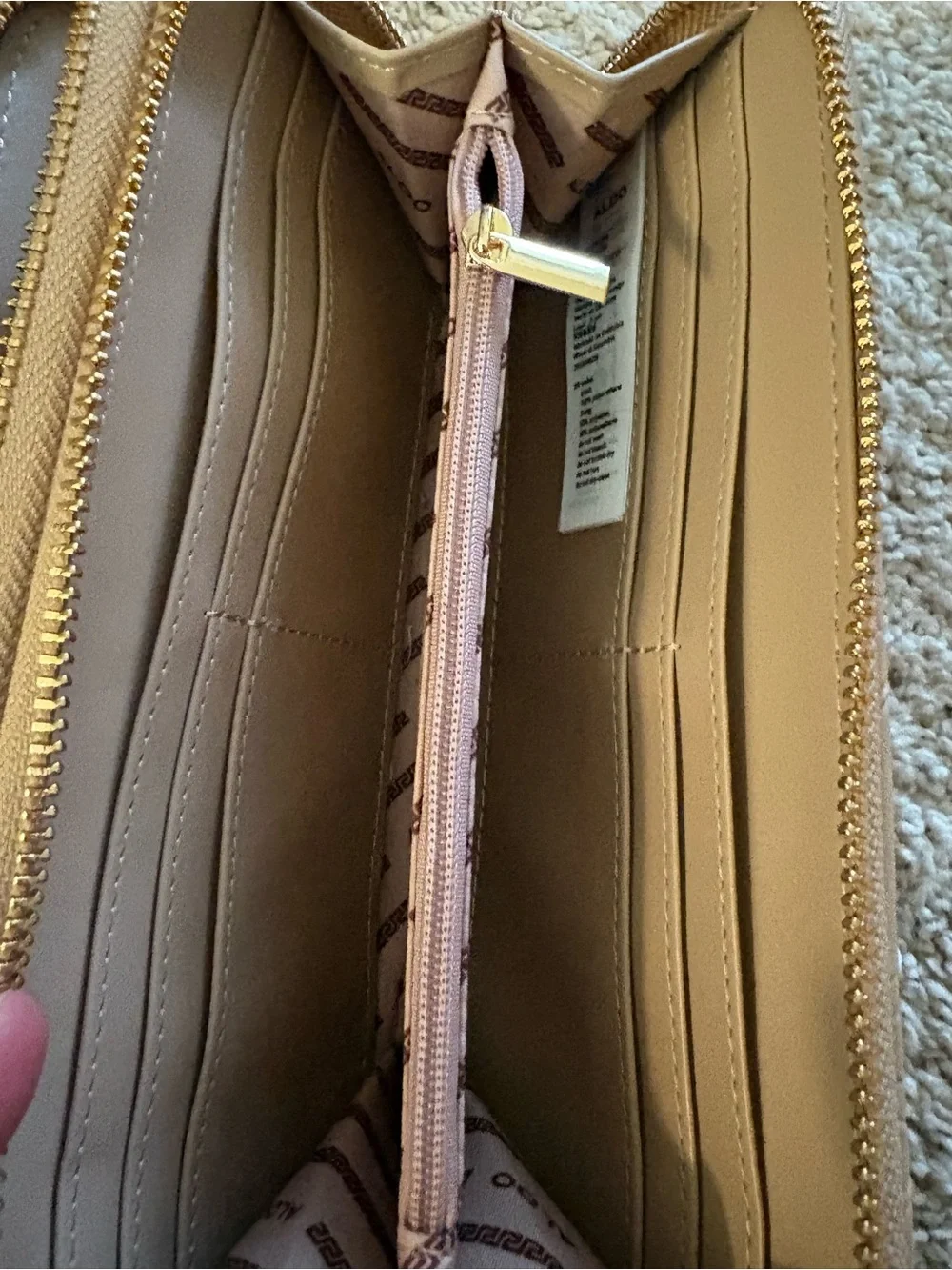 Aldo Taupe Embossed Wristlet Wallet with Gold Accent